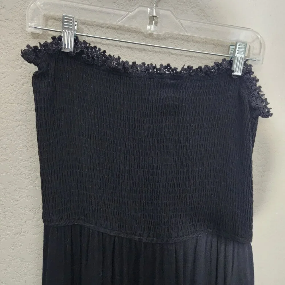 Zesica Maxi Dress Size XL Lace Trim Smocked Boho Beach Black Whimsigoth Fairy